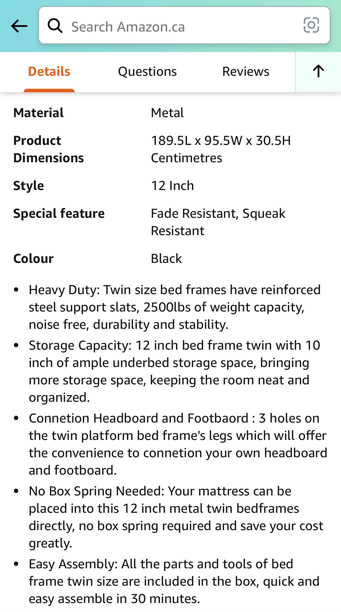 Twin XL Metal Bed frame - photo 4