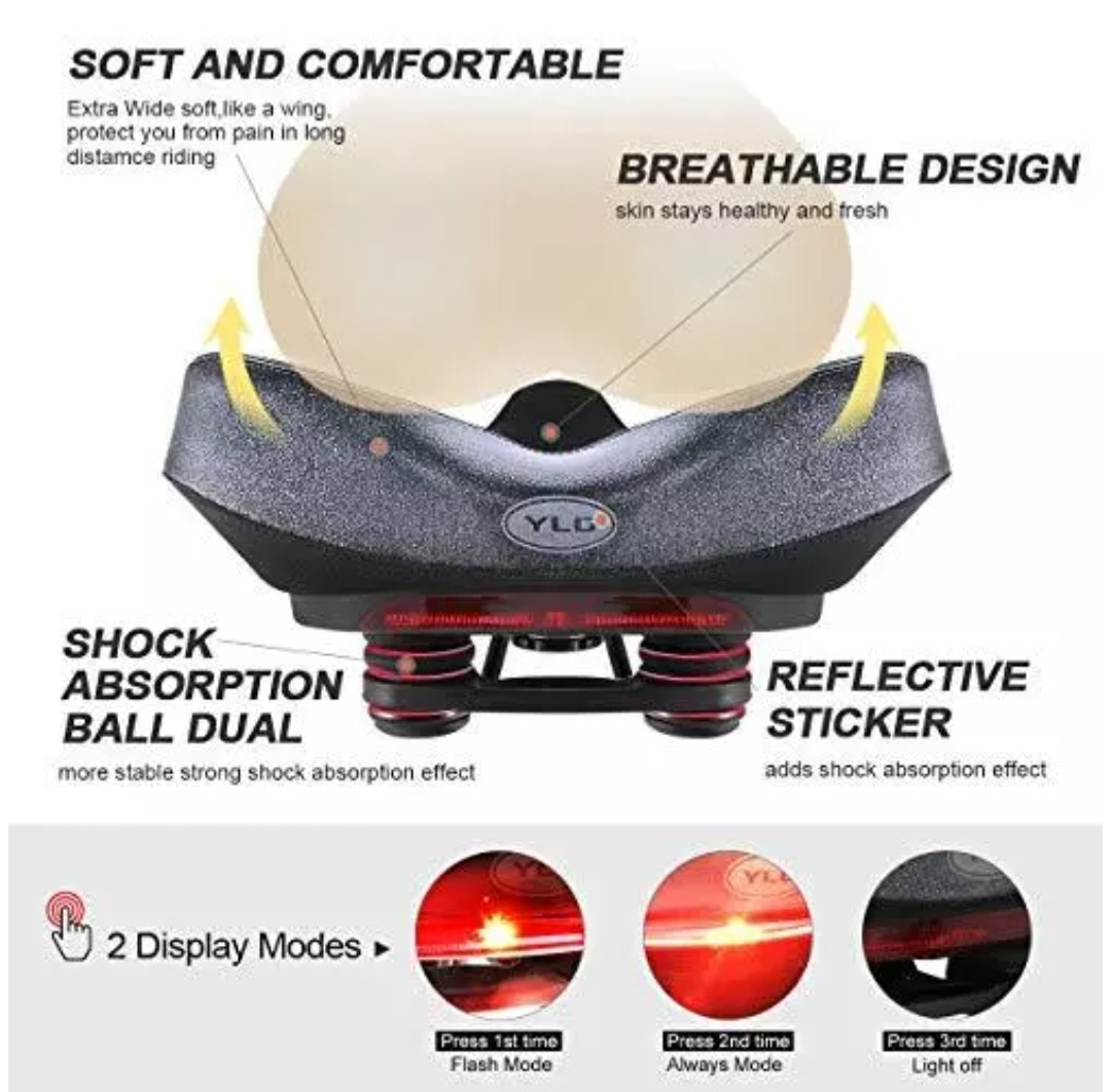 YLG Wide Bike Seat with Taillight Oversized thumbnail