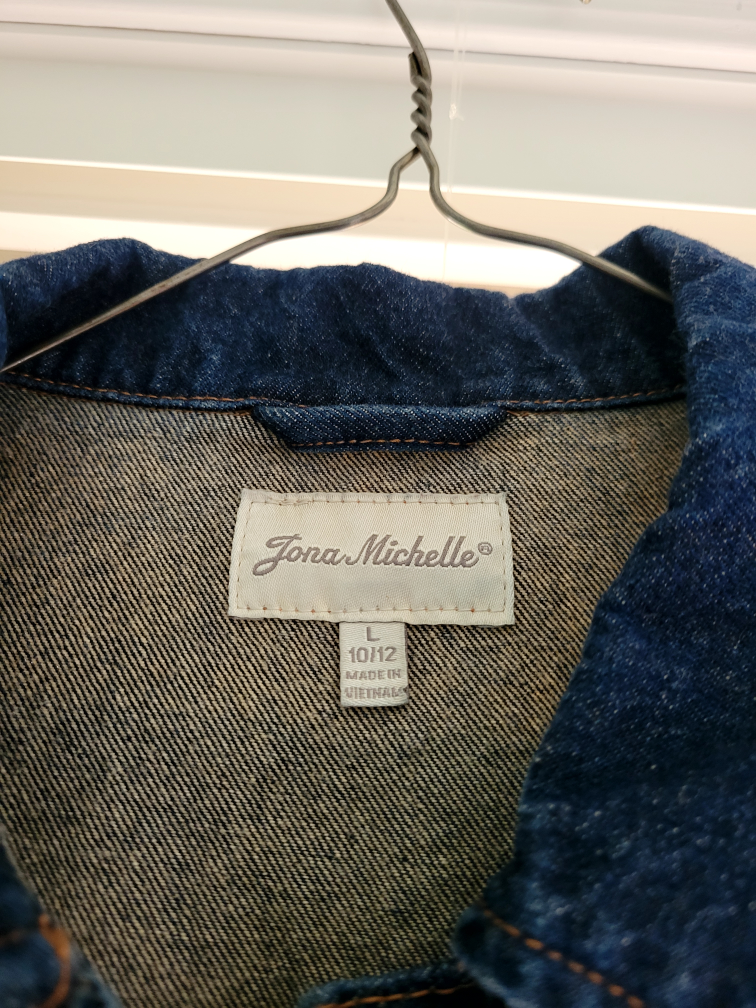 Childrens Custom Hand Painted Cow Print Jean Jacket  sz 10-12 image indicator(5)