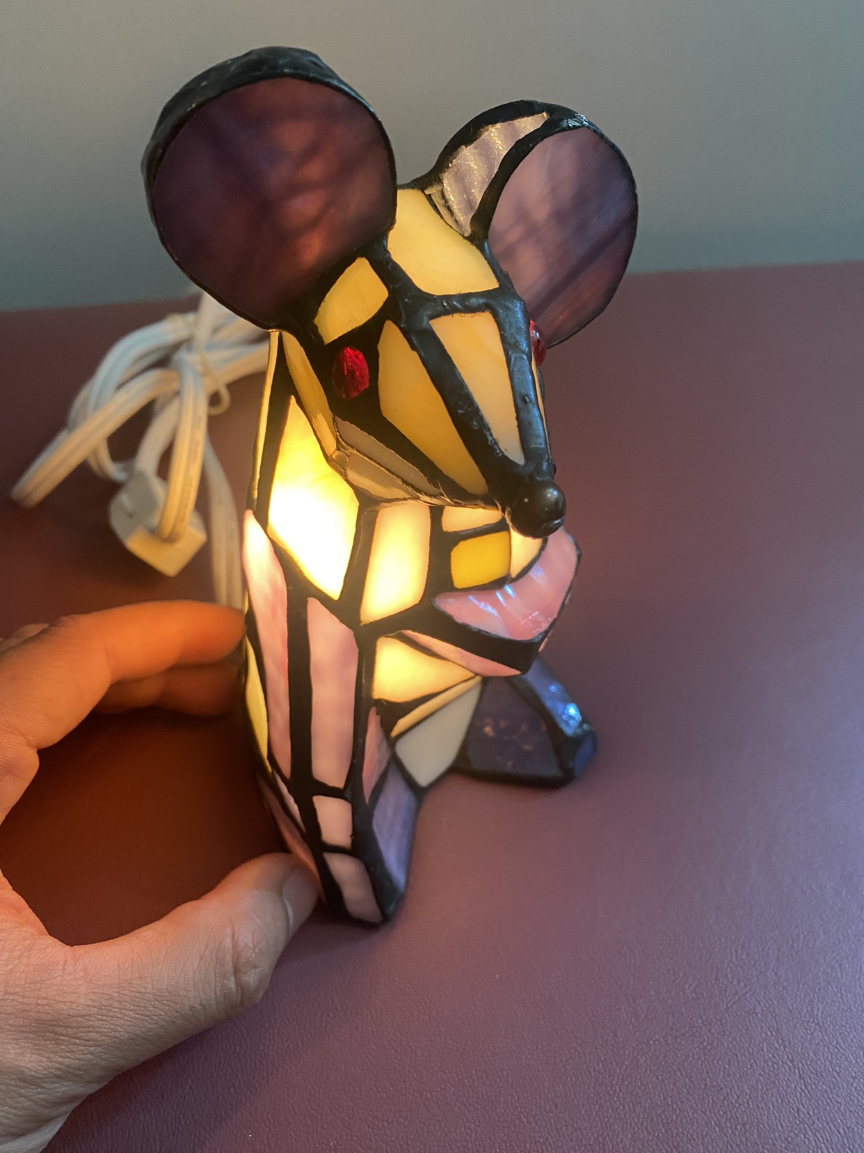 Tiffany Style Stained Glass Mouse Accent Lamp 6" Tall