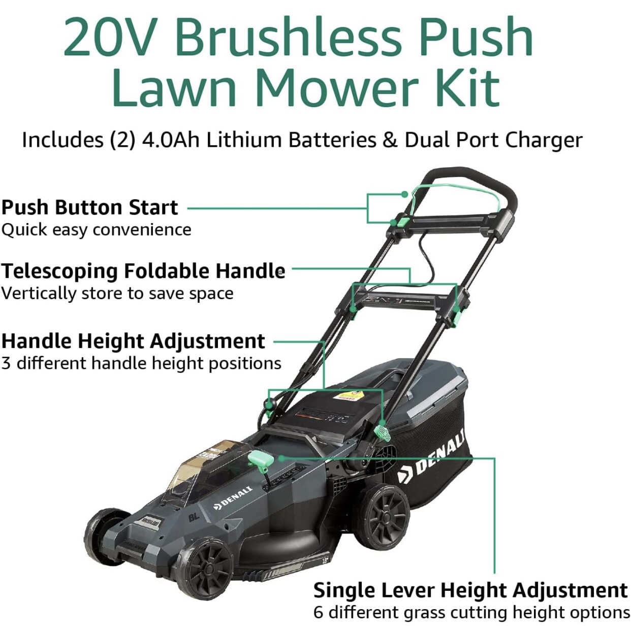 2 x 20V (40V) Brushless 18-Inch Push Lawn Mower Kit image indicator(5)