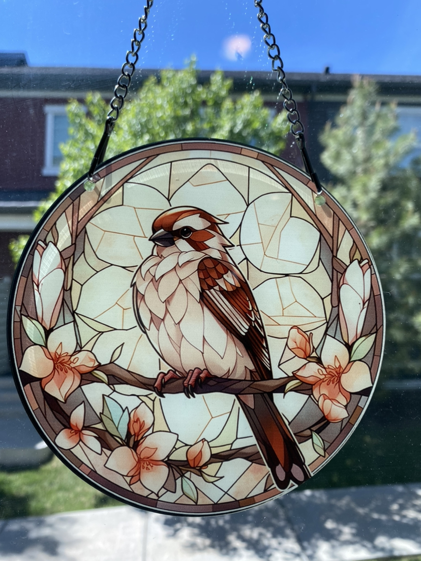 Brown sparrow bird window ornament hanging decor - photo 2
