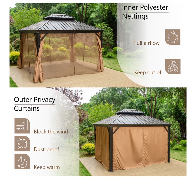 Universal Curtains and Netting for 10x12 Gazebo Brand New thumbnail