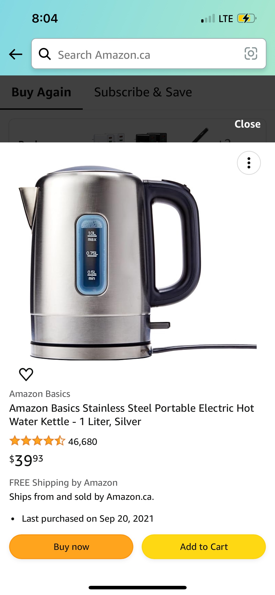 Amazon water kettle ($40 > $15)