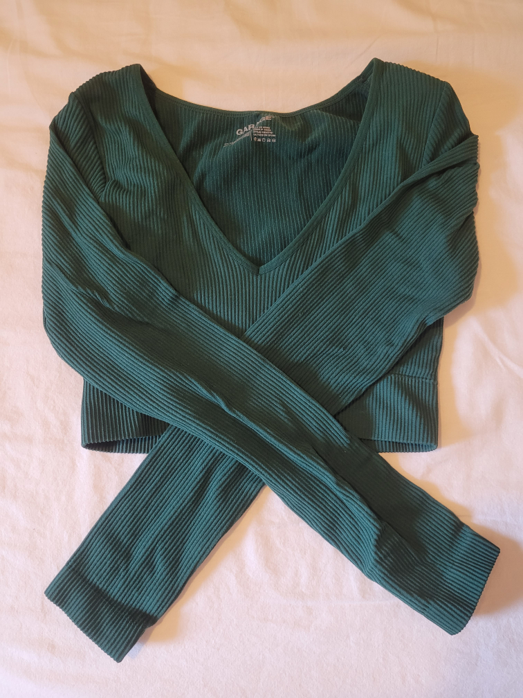 Green Garage Cropped Plunge Neckline Long Sleeve