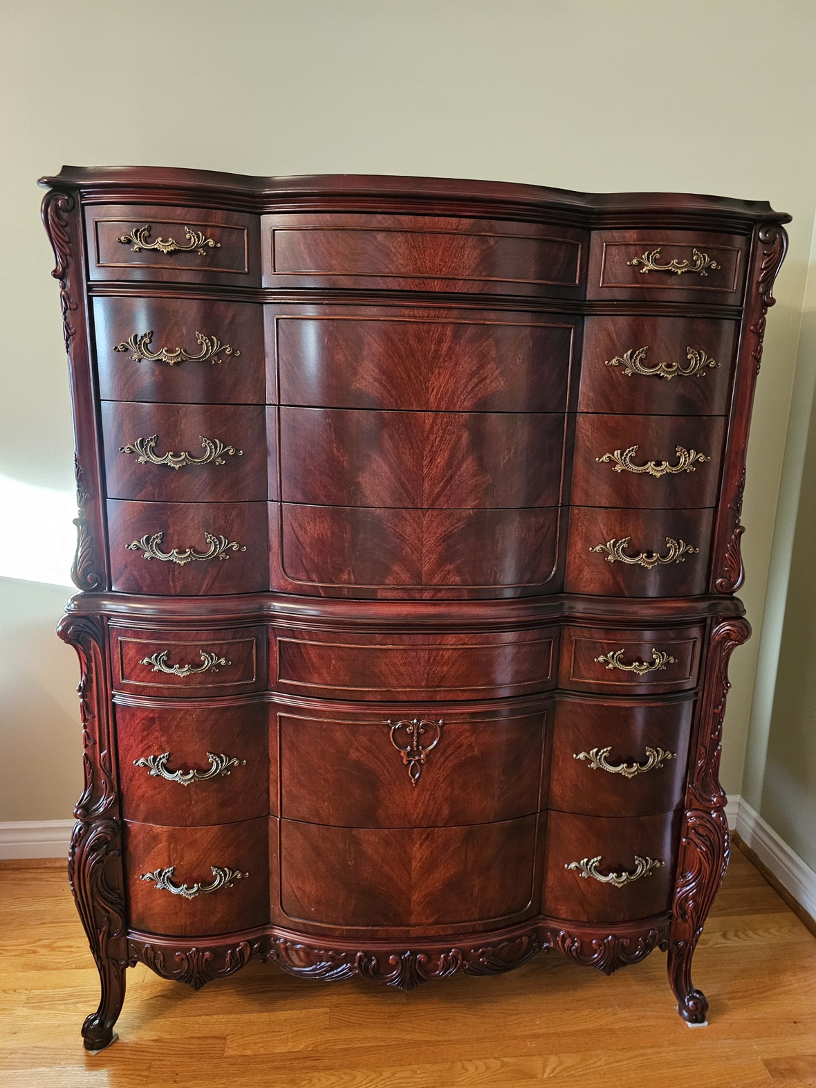 French Mahogany Queen Bed Baroque Rocco Set thumbnail