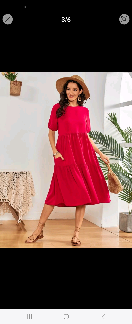 Neon Red Slant Pocket Smock Dress