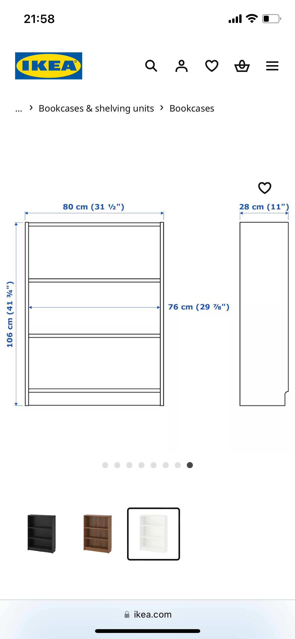 BILLY Bookcase, white, 80x28x106 cm (31 1/2x11x41 3/4 ") image indicator(6)