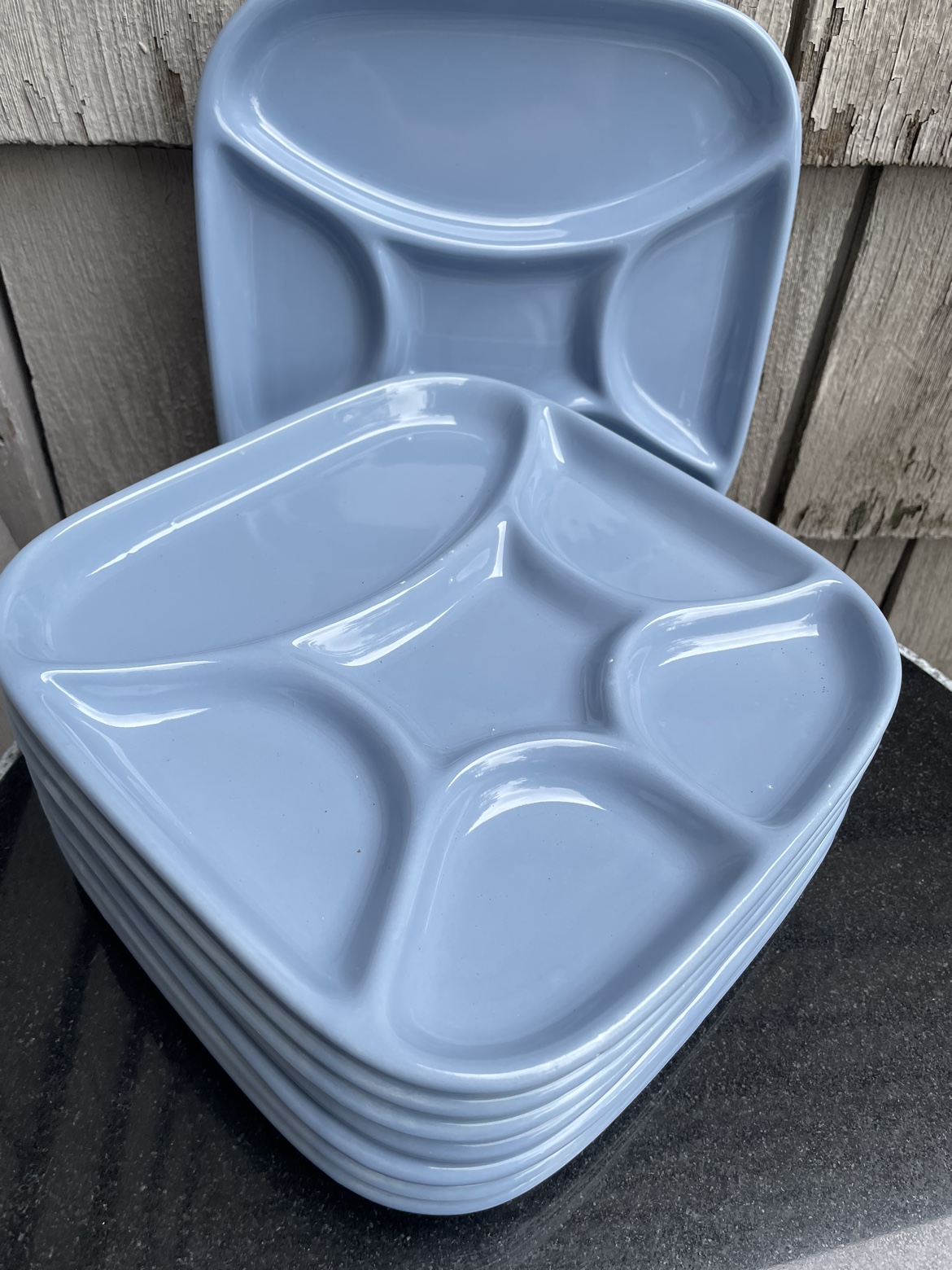 Japan, sushi light blue square plates lots of 8 fondue ceramic image indicator(7)