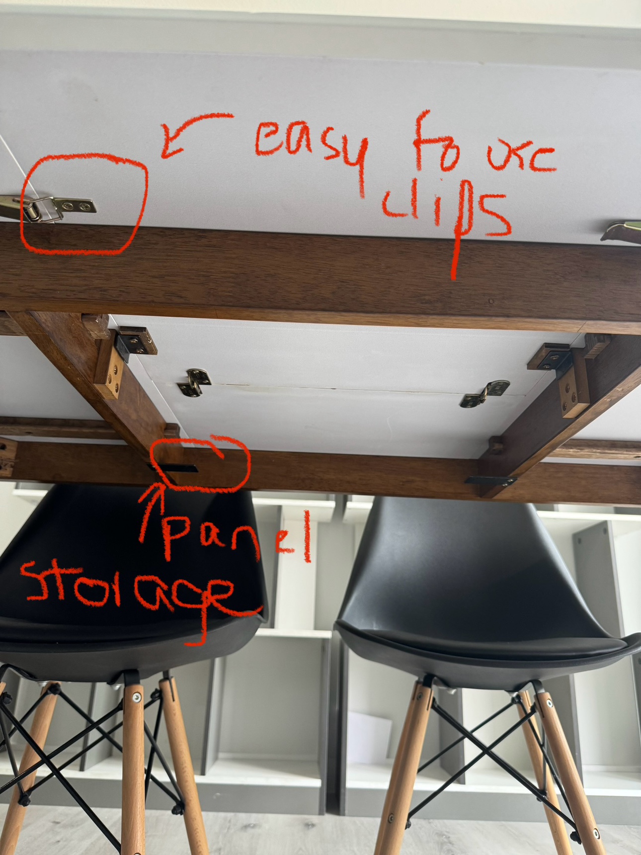 Extendable white dining room table with dark wood legs - photo 2