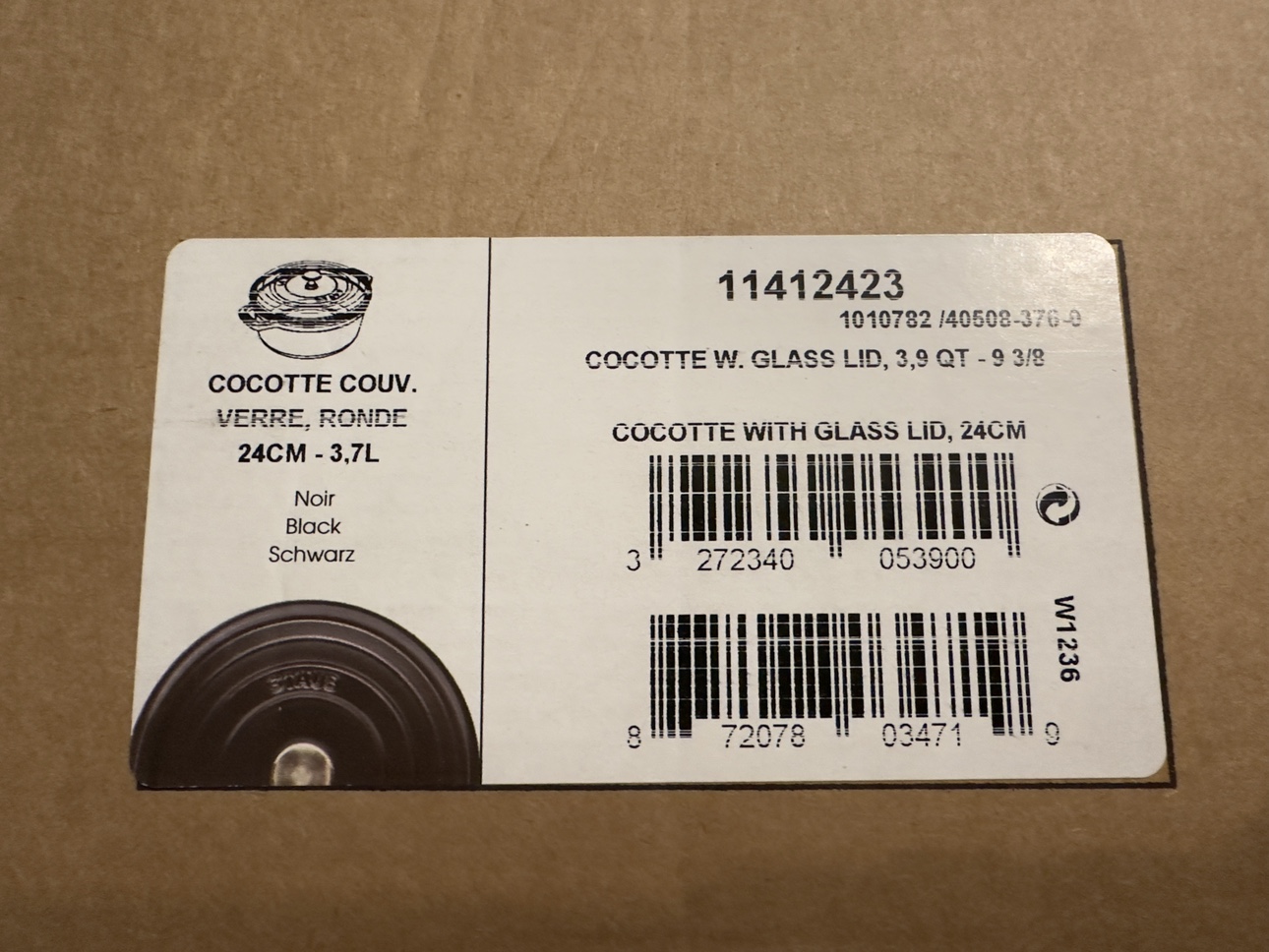 Staub cocotte w/ glass lid 24 CM black color image indicator(3)