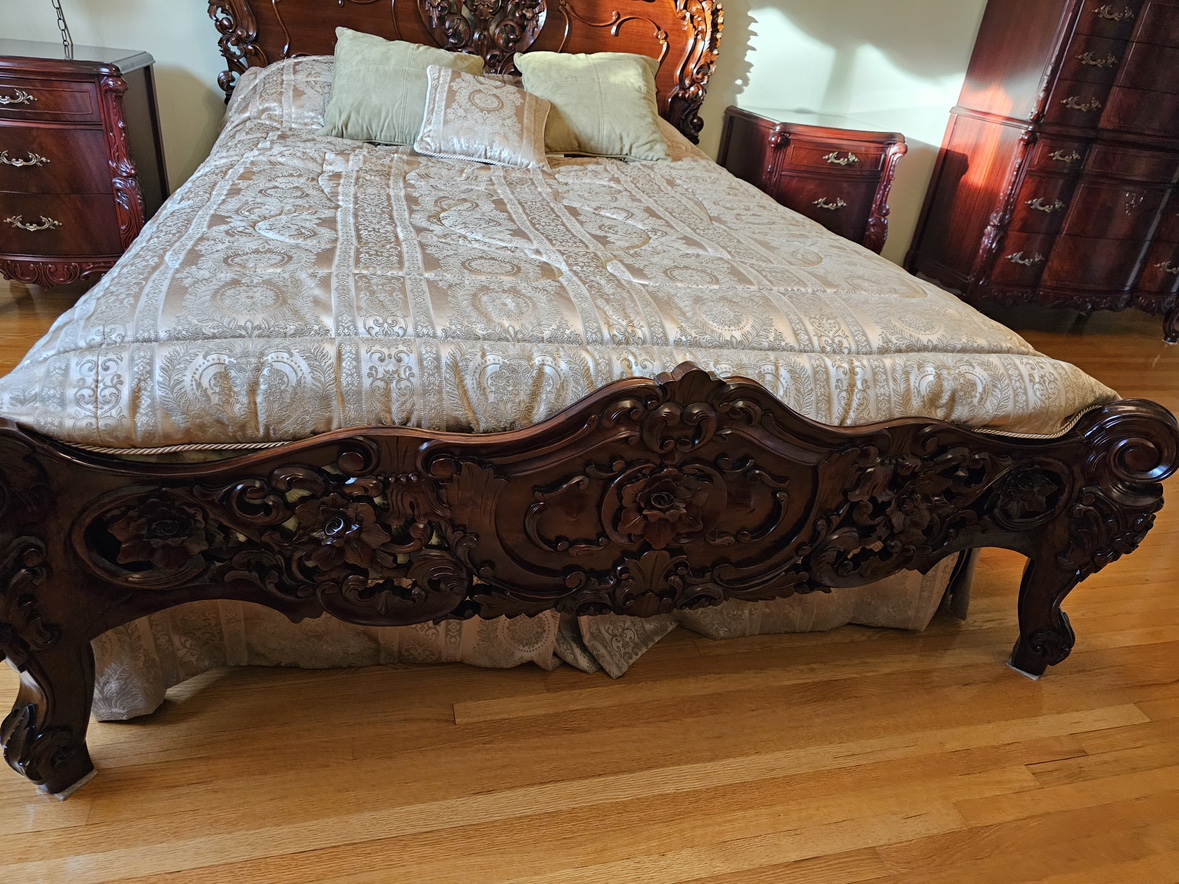 French Mahogany Queen Bed Baroque Rocco Set - photo 2