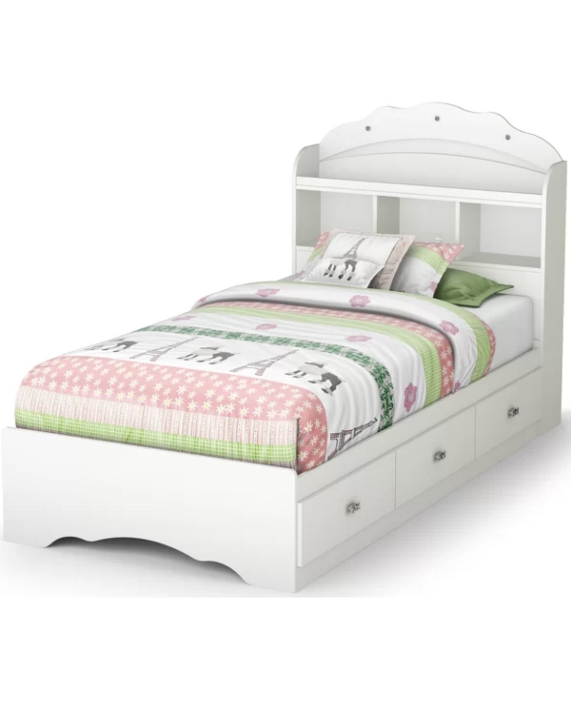 White Twin Bed Frame with Built-in Bookshelves - photo 2