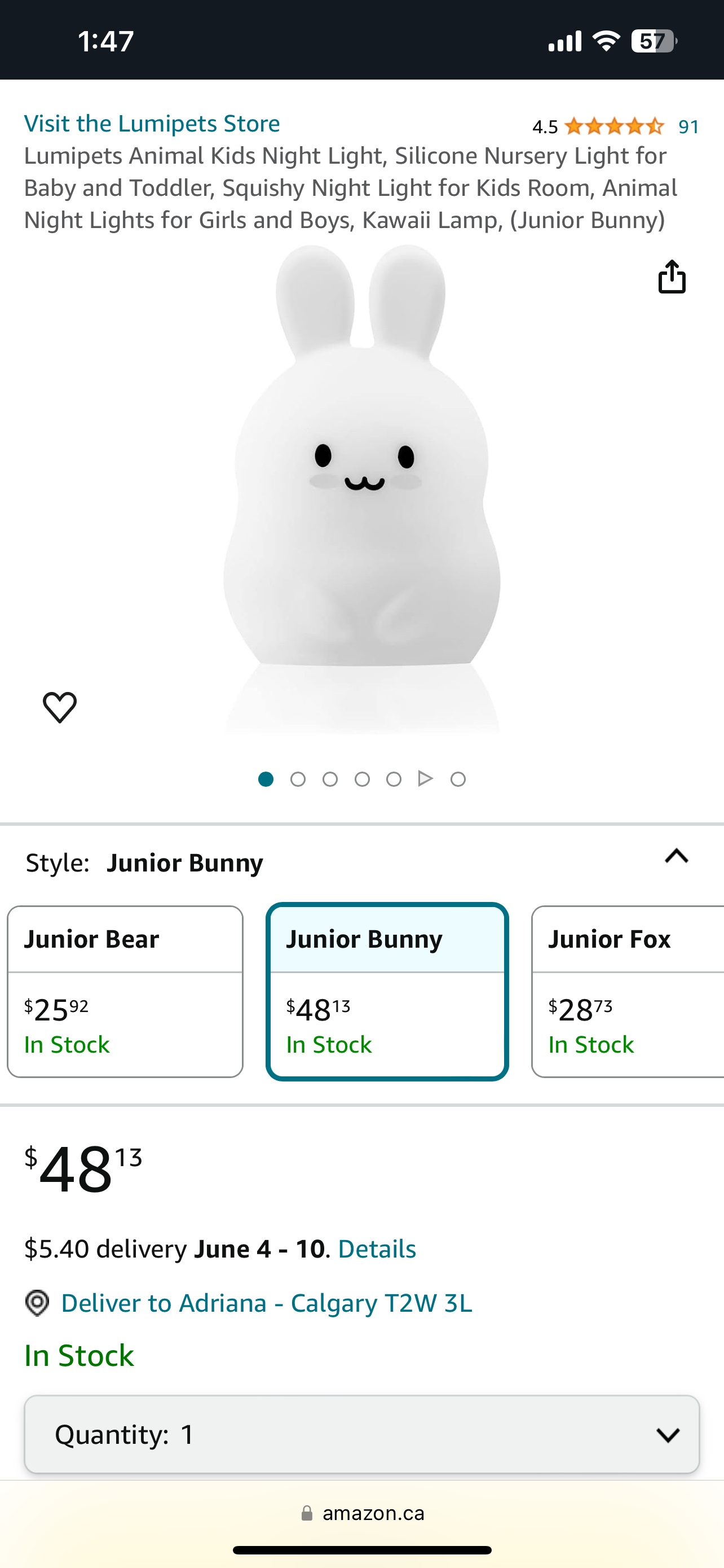 Lumipets Animal Kids Night light - Junior Bunny image indicator(7)