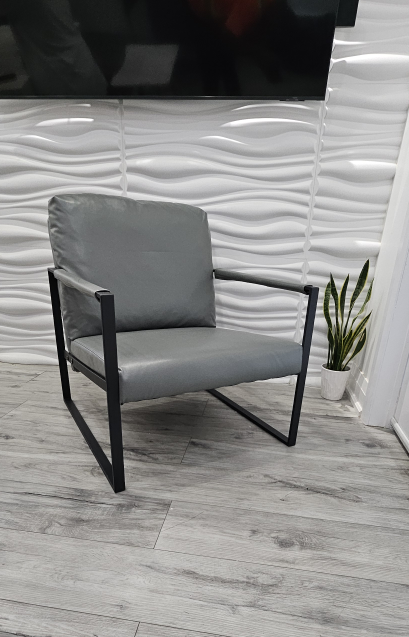 Grey leather lounge chair thumbnail