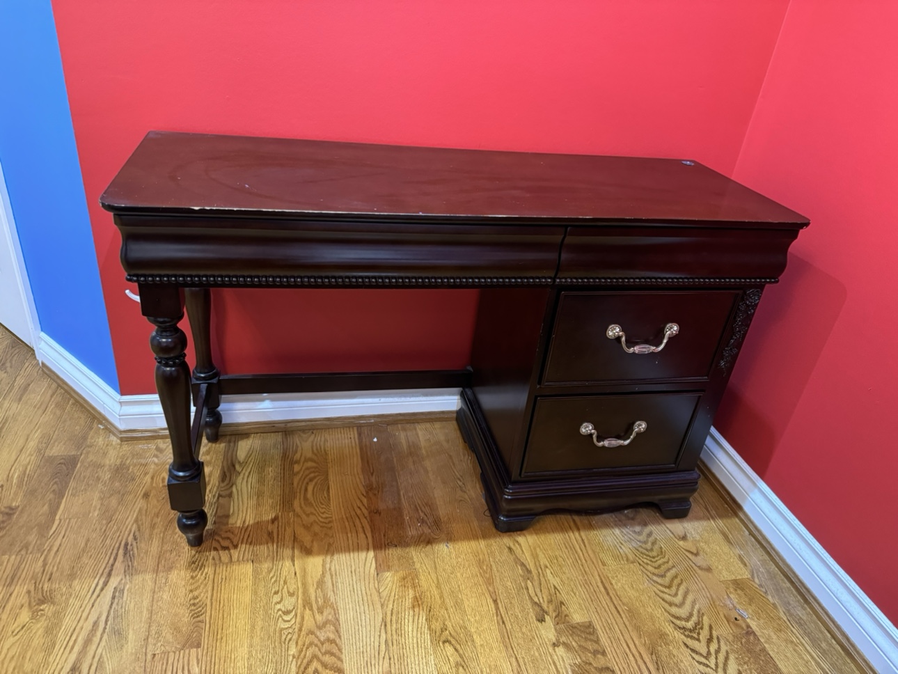 Wood computer desk and vanity thumbnail