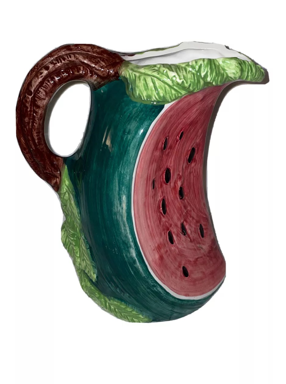 VINTAGE JAY WILLFRED HAND PAINTED WATERMELON SHAPE PITCHER JUG image indicator(6)