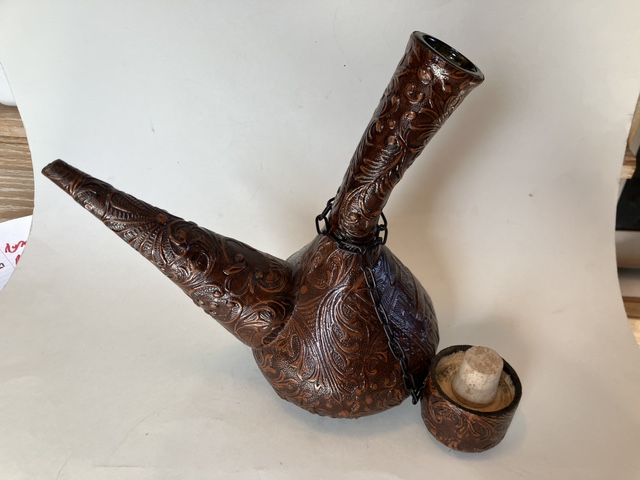 Vintage Spanish Leather Porron Wine or Liquor Decanter, - photo 2