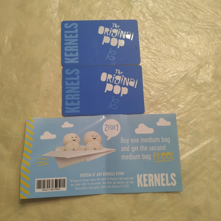Kernels $20 in Gift cards and coupon