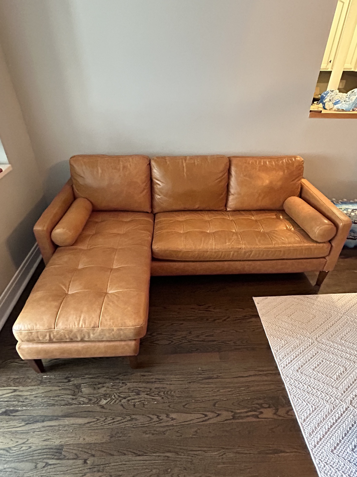 Rivet Aiden Mid-Century Modern Tufted Leather  Sofa