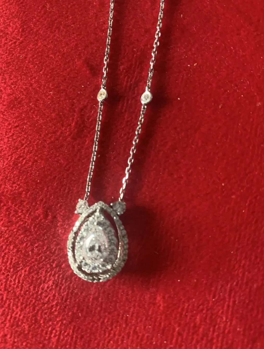 Custom Estate Pear Halo Diamond By The Yard 14k WG Necklace - photo 3