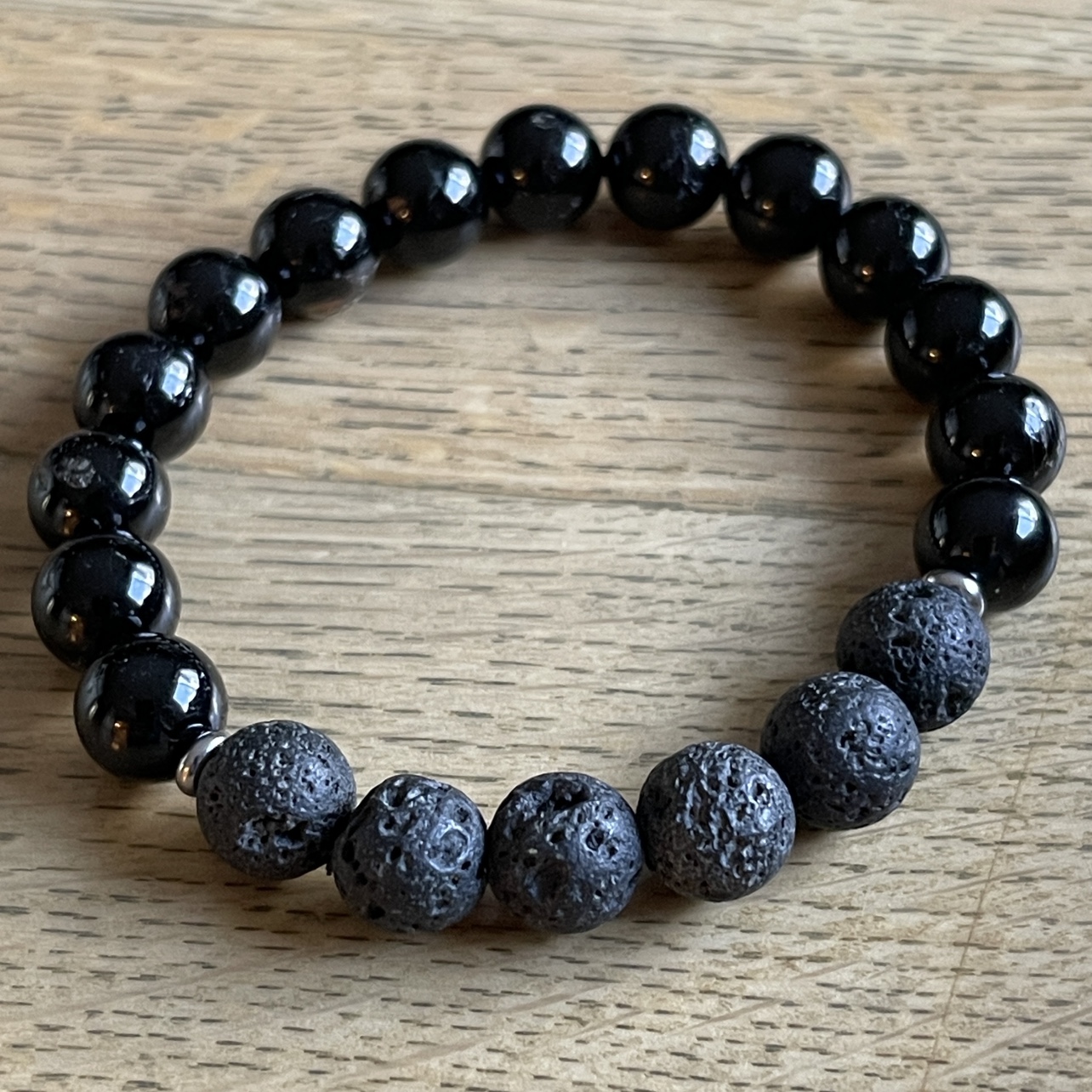 Large Black Tourmaline & Lava rock bracelet thumbnail