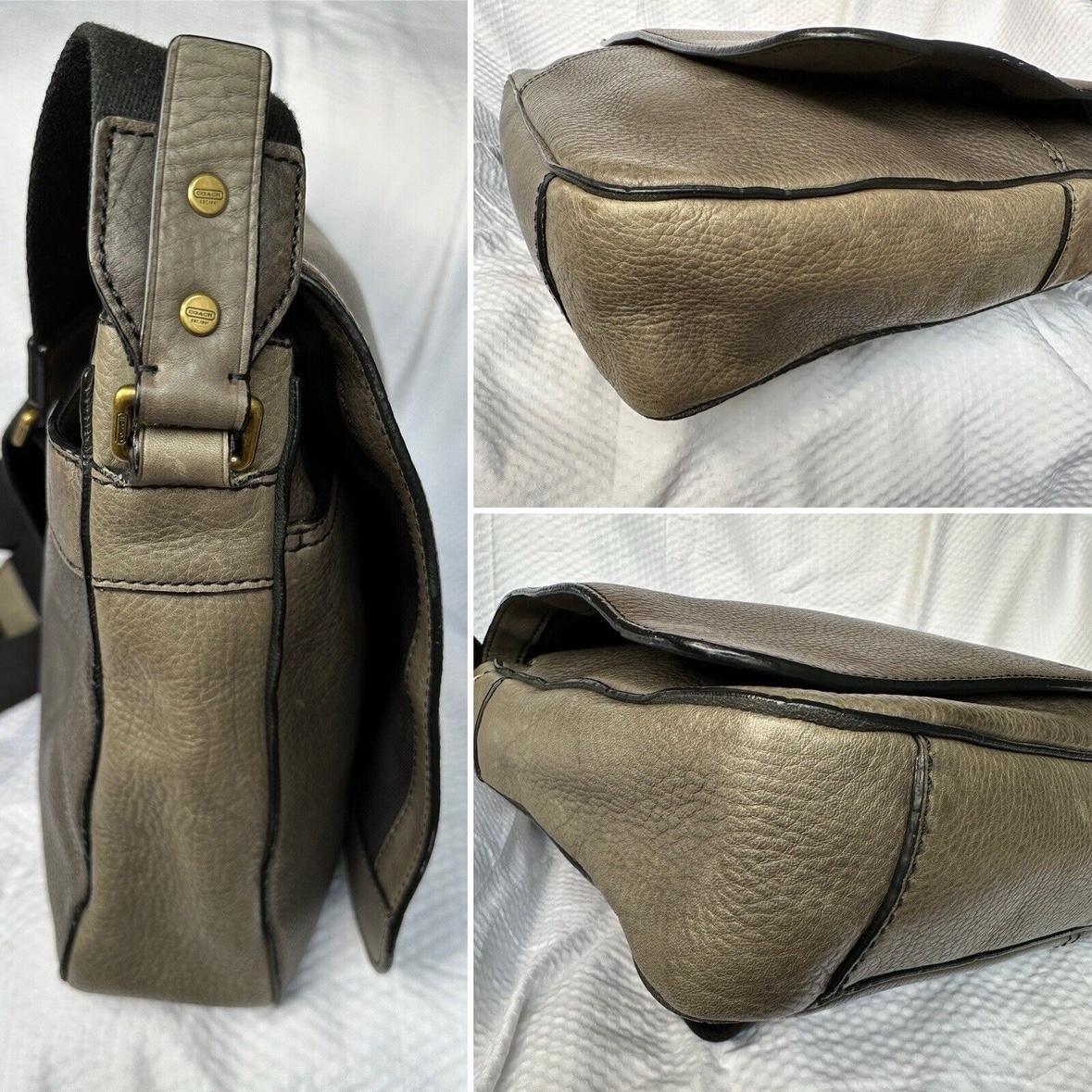 Coach Bleecker Legacy Leather Messenger Laptop Bag Gray image indicator(8)