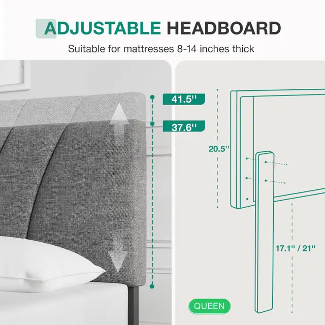 BRAND NEW Novilla Queen Size Upholstered Platform Bed Frame Grey image indicator(4)