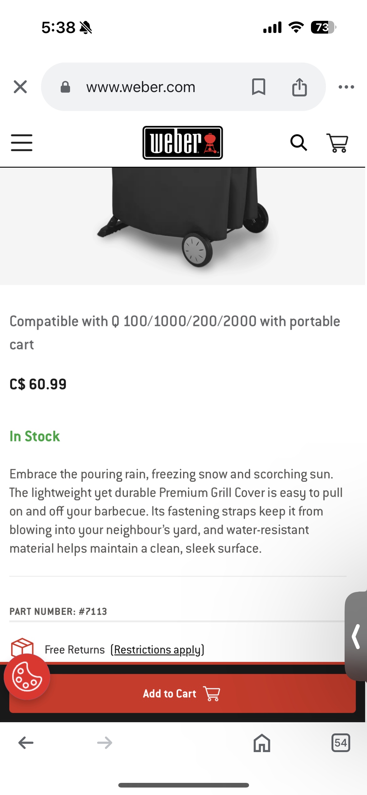 Weber Q Series BBQ Cover and Portable Cart/Stand - photo 3