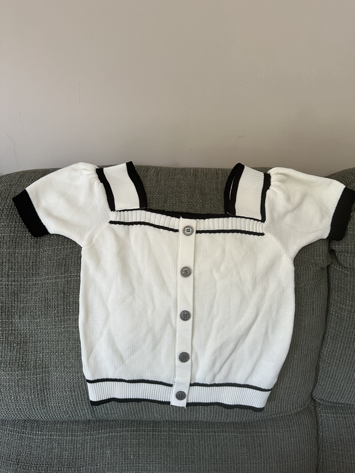 bicolor square neck knit cardigan. - photo 4