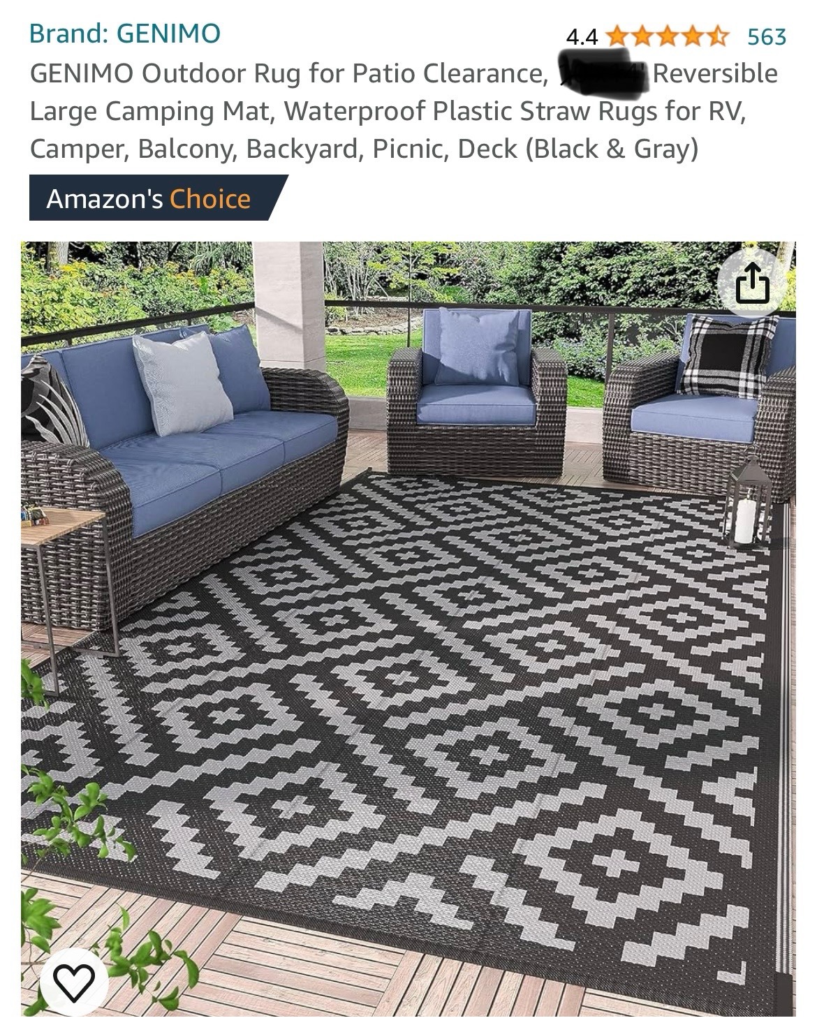 Outdoor Area Rug - black/grey