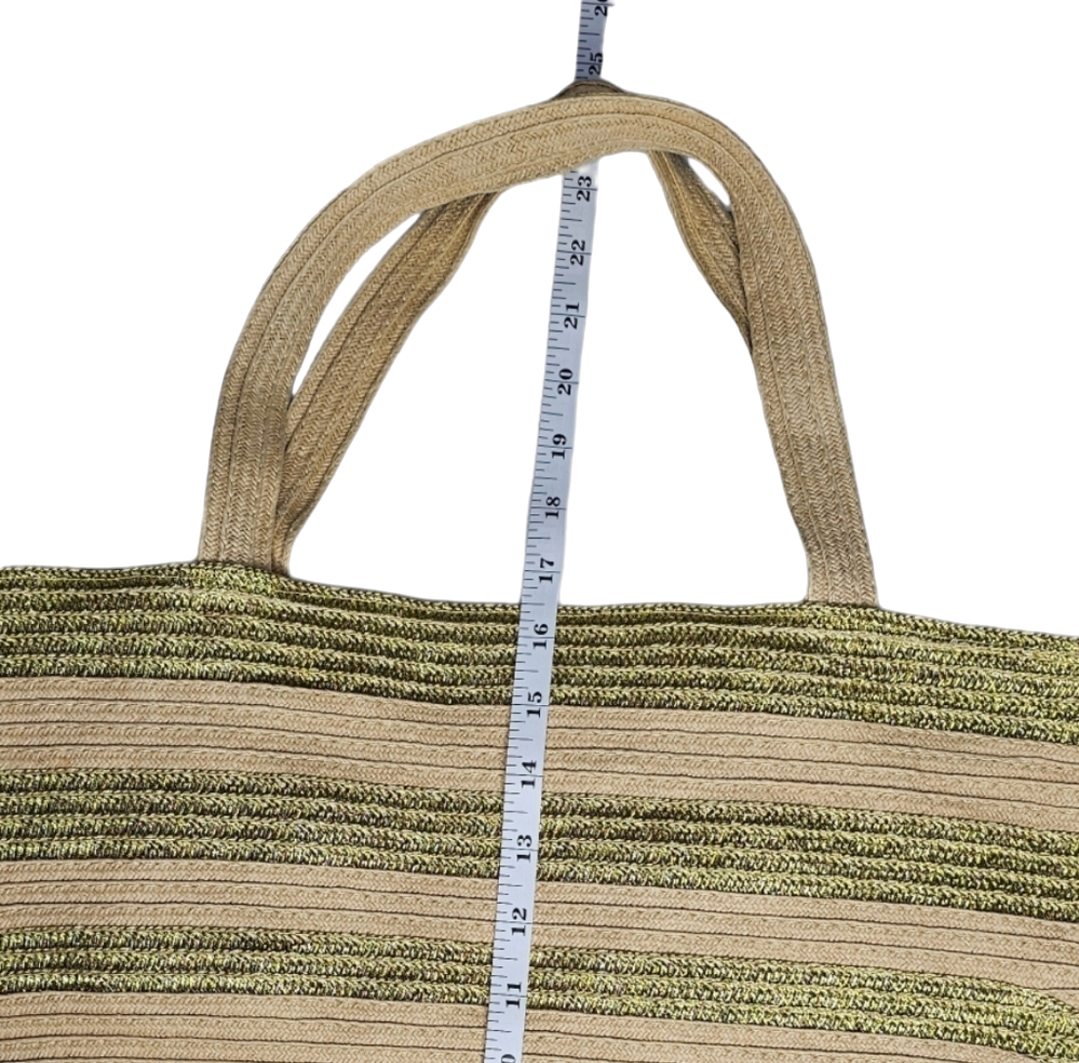 Paper Straw Tote Bag with Gold Stripes image indicator(7)