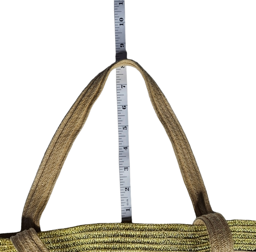 Paper Straw Tote Bag with Gold Stripes image indicator(8)