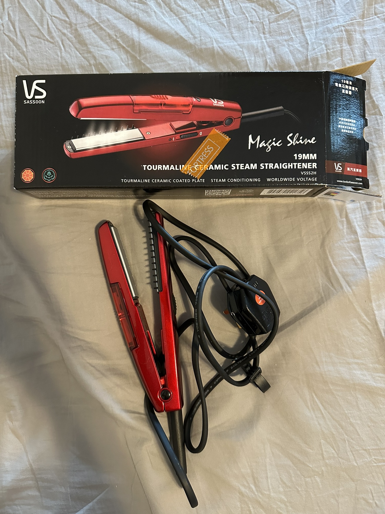 19mm tourmaline ceramic steam straightener