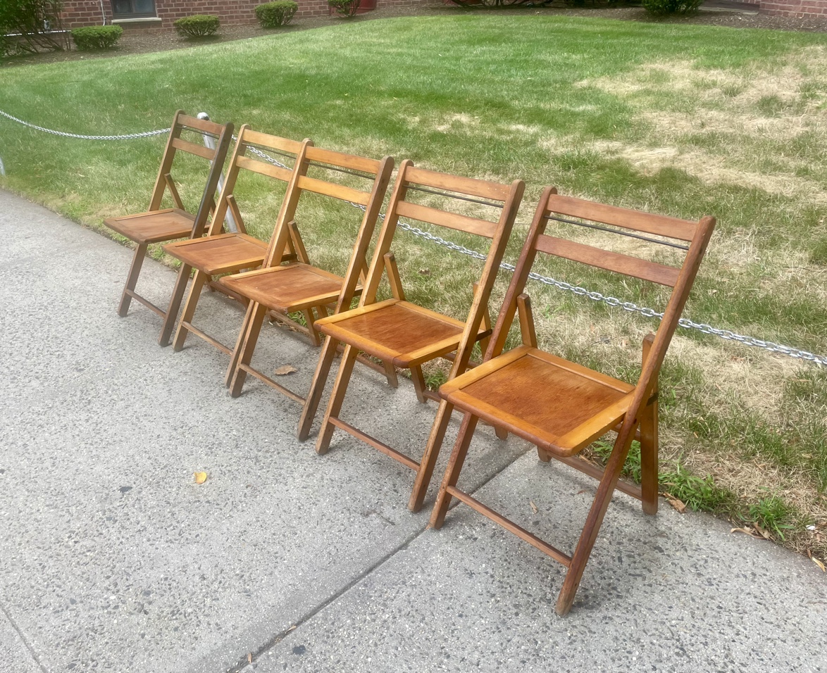 Set of 5 MCM Natural Solid Wood Folding Chair - photo 2