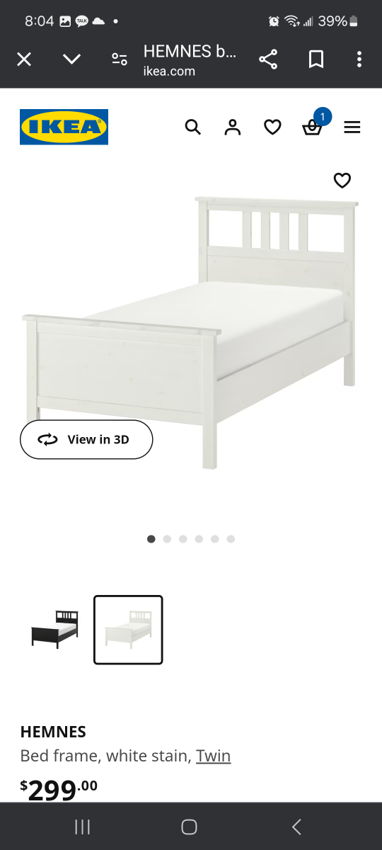Ikea Hemnes bed Frame Twin$120/Luröy bed base $20/Box Spring $55