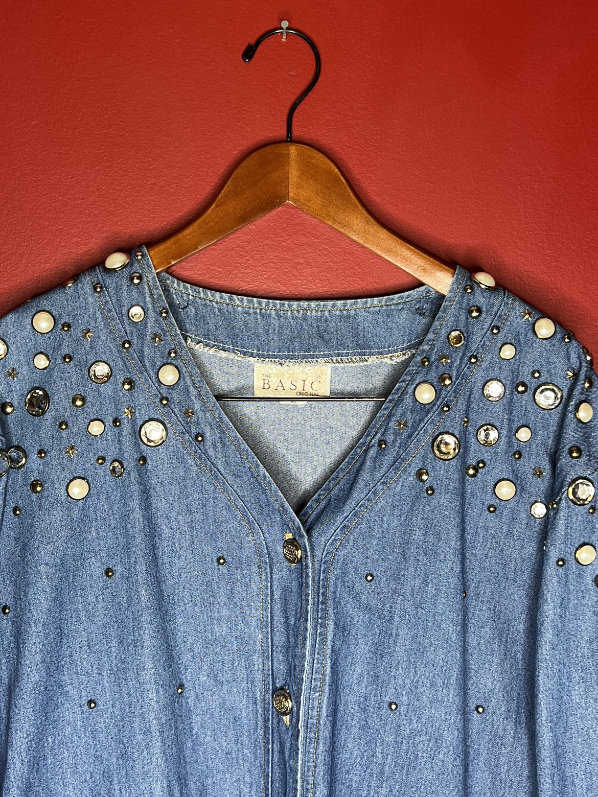 Oversized, long vintage Jean shirt with rhinestones - photo 2