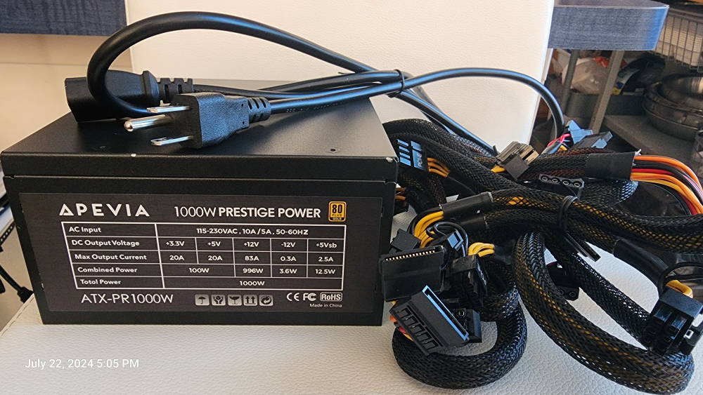 Apevia 1000w Prestige Power Supply 80plus GOLD