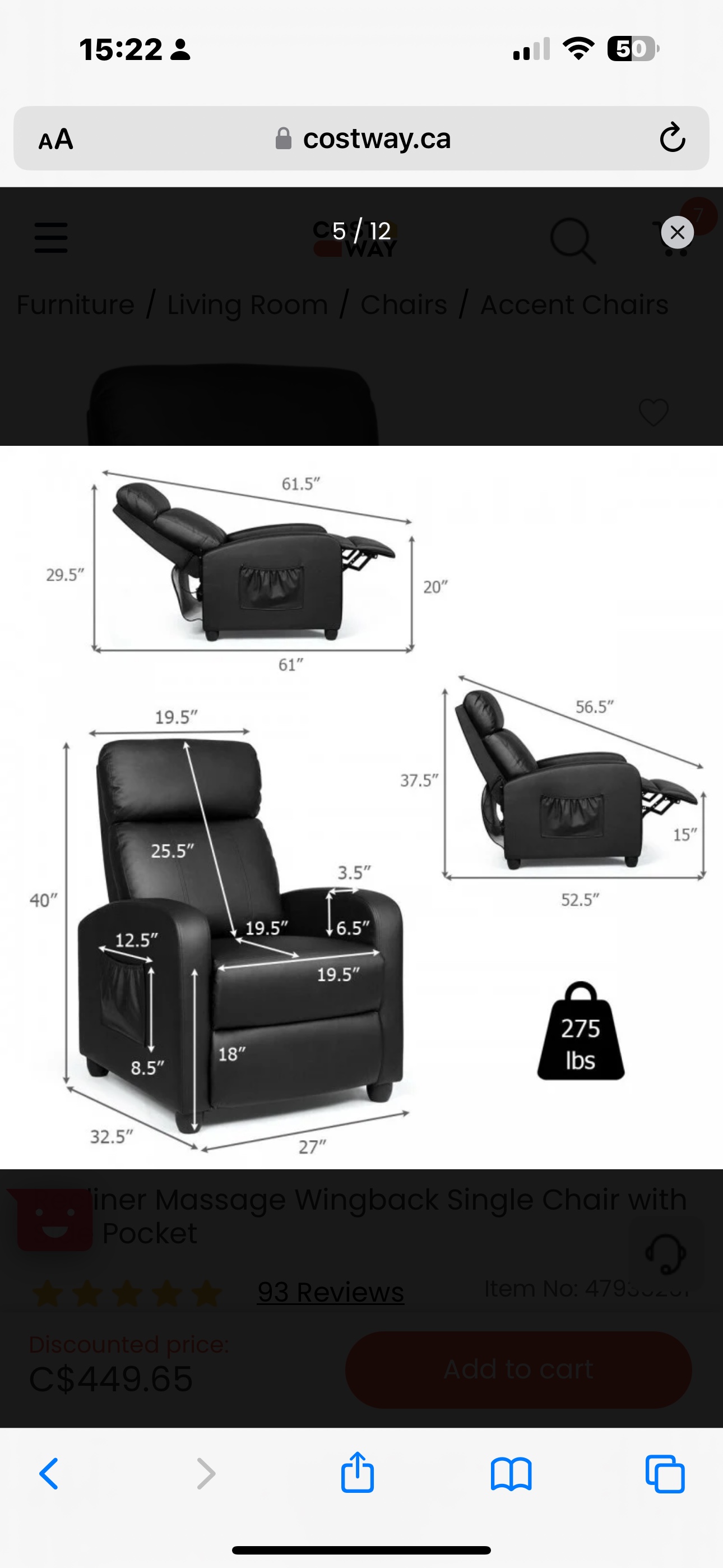 Recliner massage chair with side pocket (dark brown) - photo 2