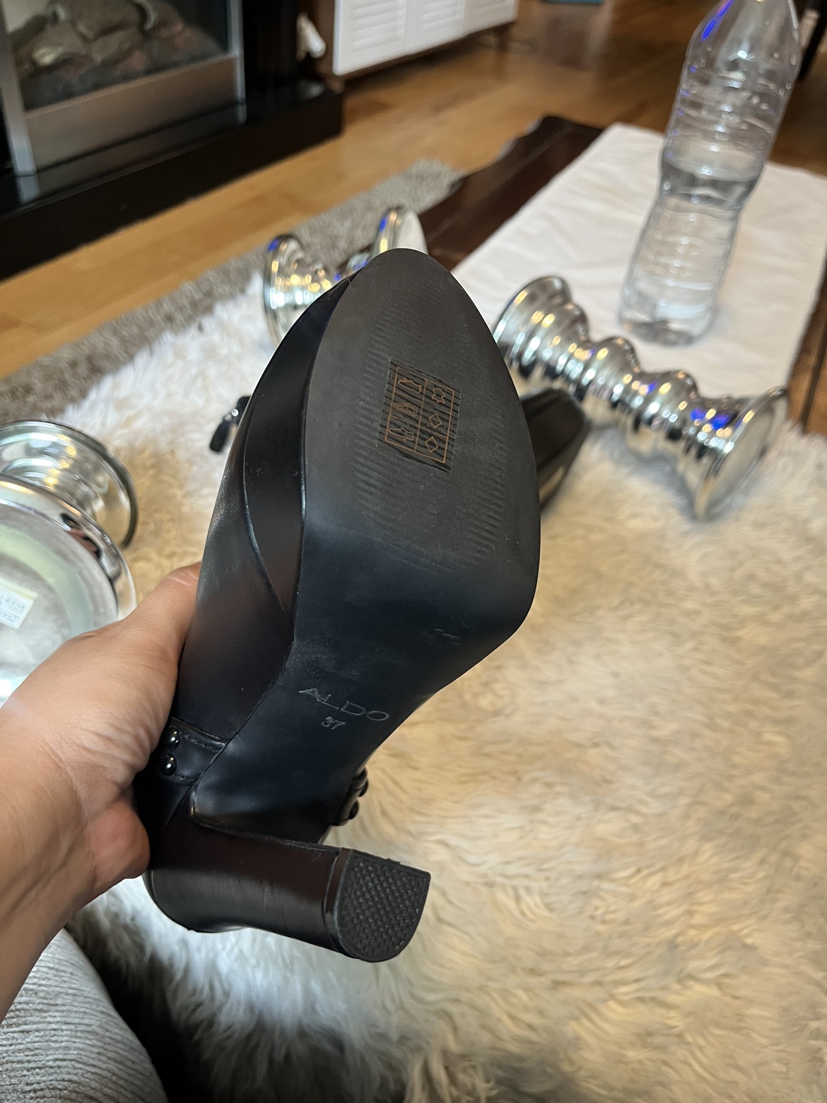 Aldo Black Leather Platform Ankle Booties image indicator(2)