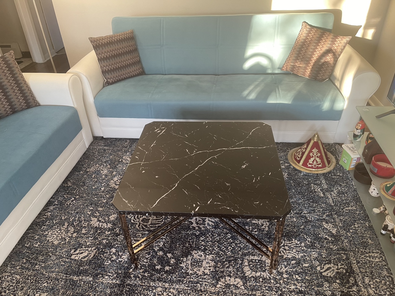 2 blue and white couches - photo 3