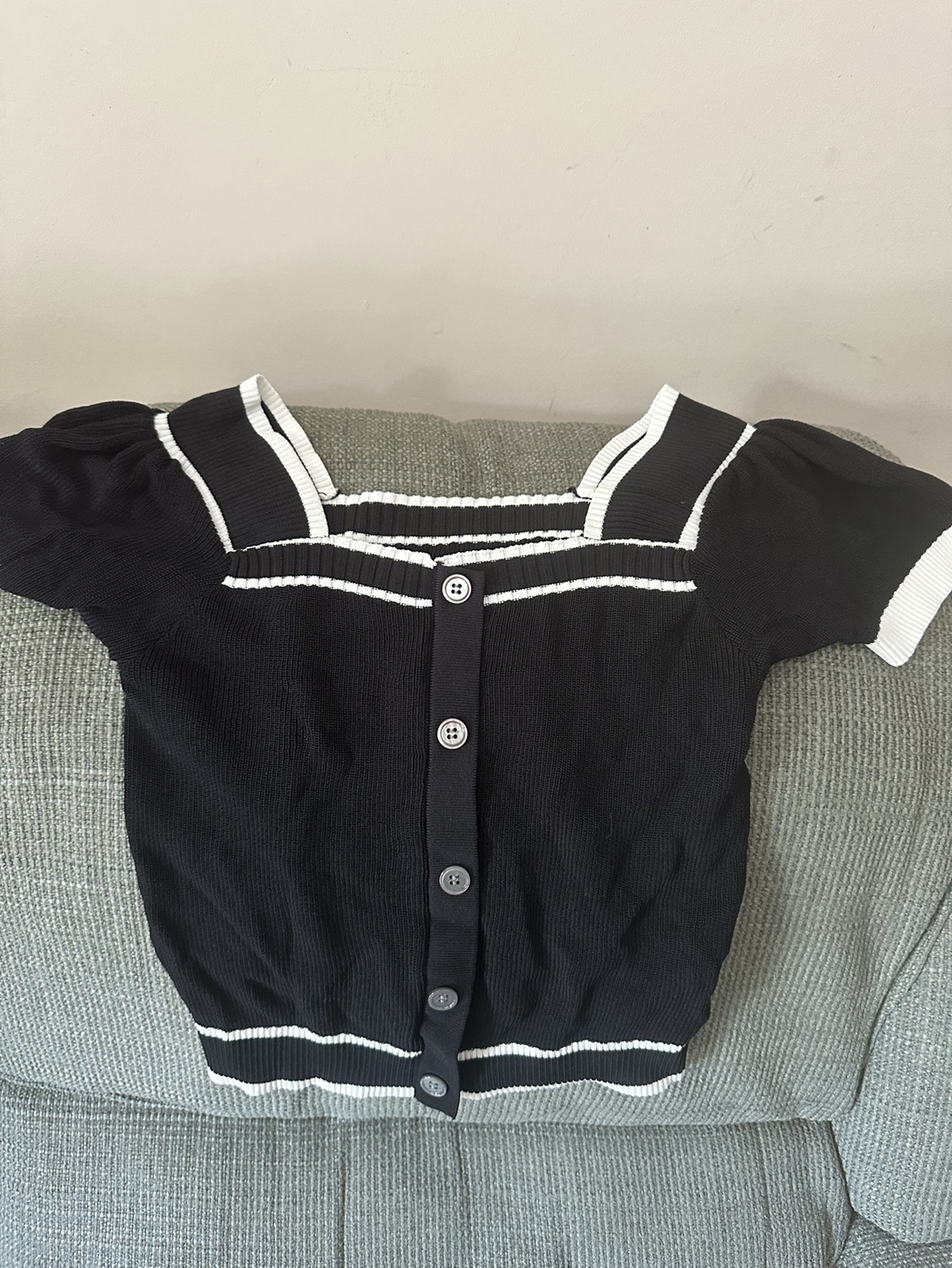 bicolor square neck knit cardigan. - photo 2