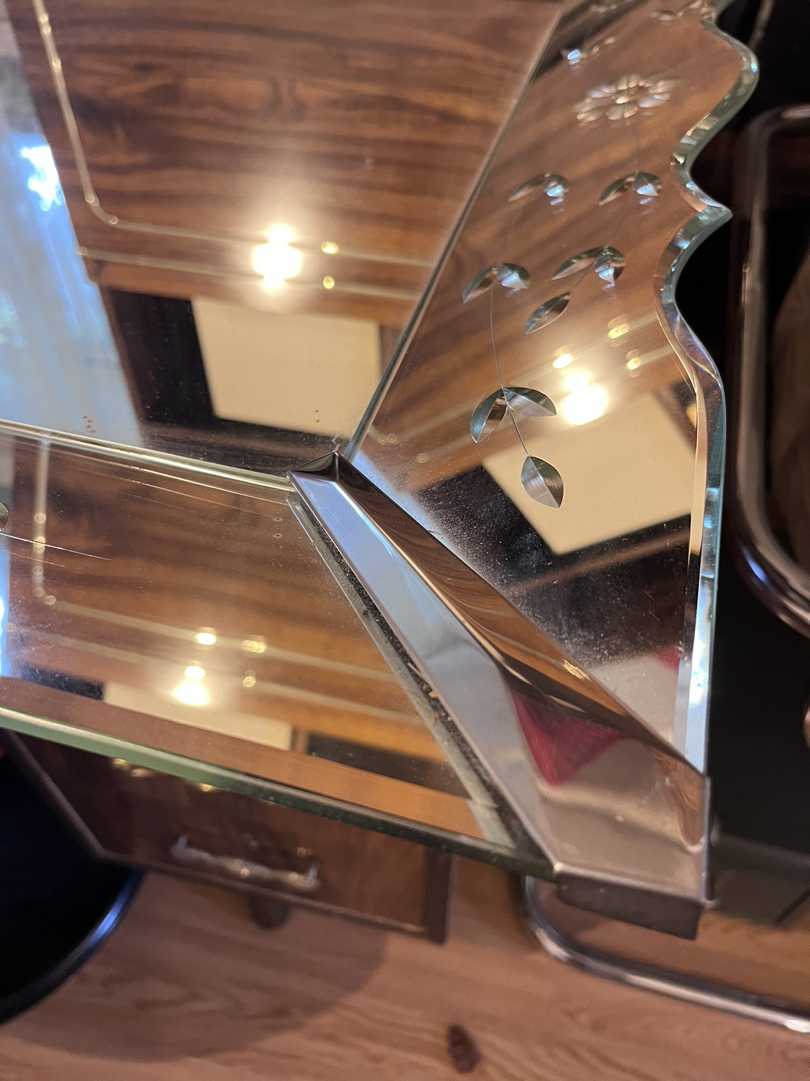 Large mirror vintage etched cornflowers - photo 4