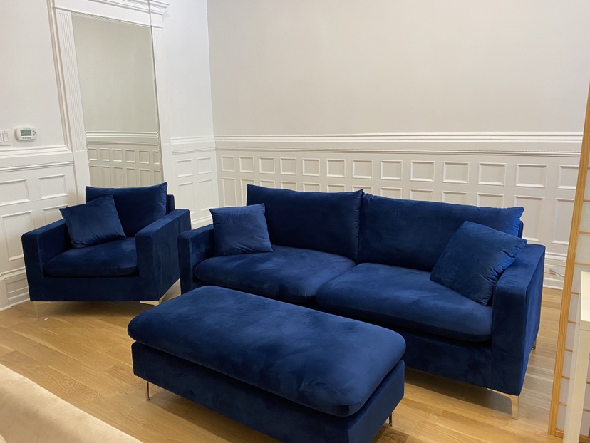 Blue Velvet Sofa and Loveseat Set - photo 2