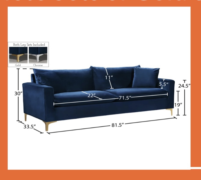 Blue Velvet Sofa and Loveseat Set - photo 4