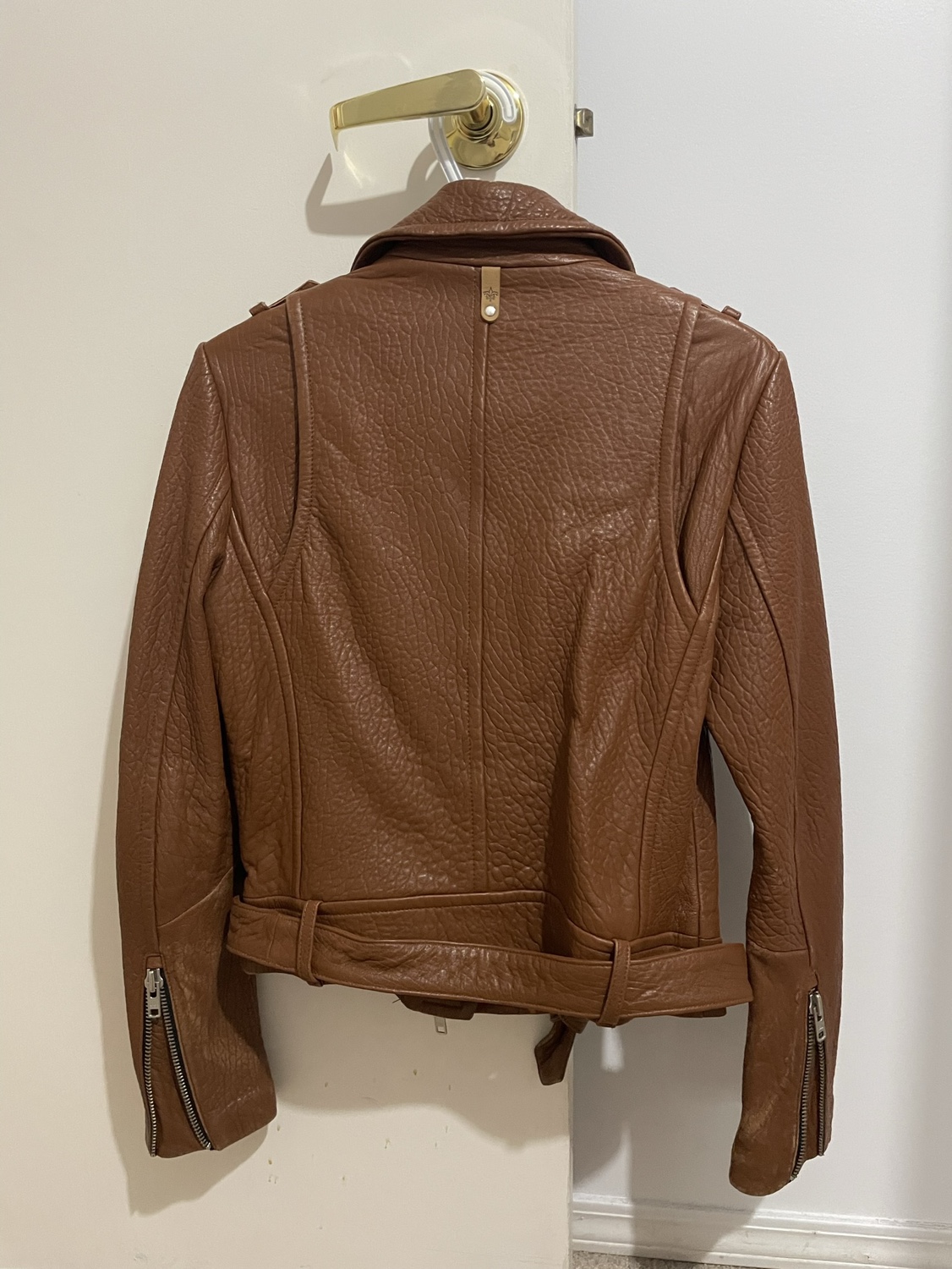 Mackage + Aritzia leather moto jacket in warm brown size s - photo 4
