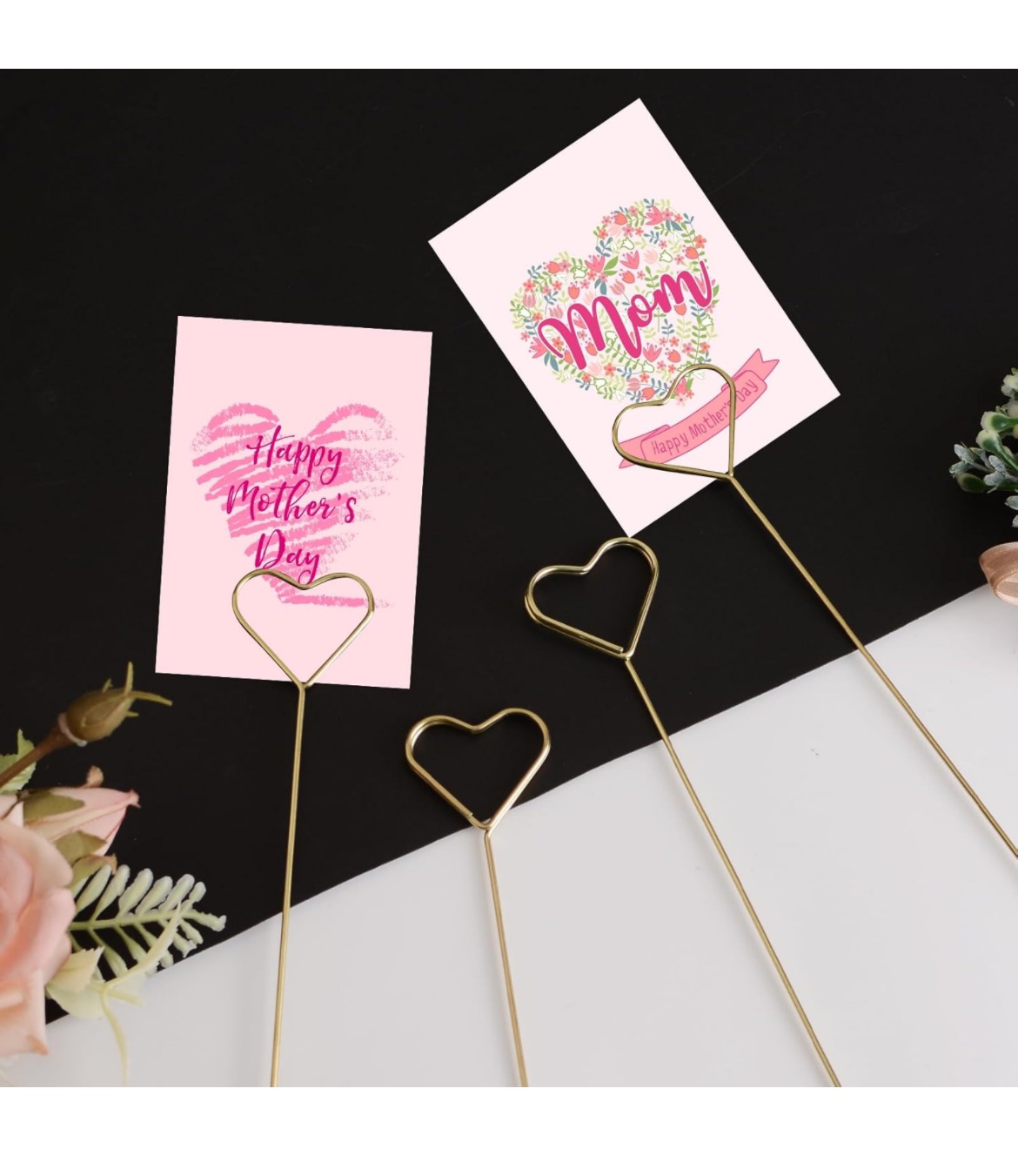 New 30Pcs Heart Floral Place Card Holders, Metal Wire Floral Pic image indicator(3)