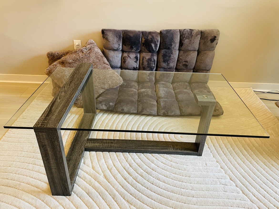 Coffee Table / Glass Top Coffee Table - Distressed Grey