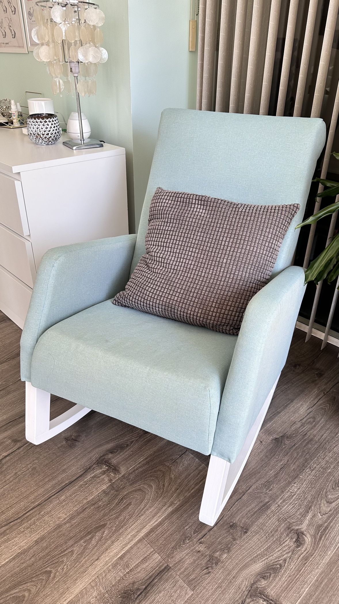 Teal and White Wooden Rocking Chair