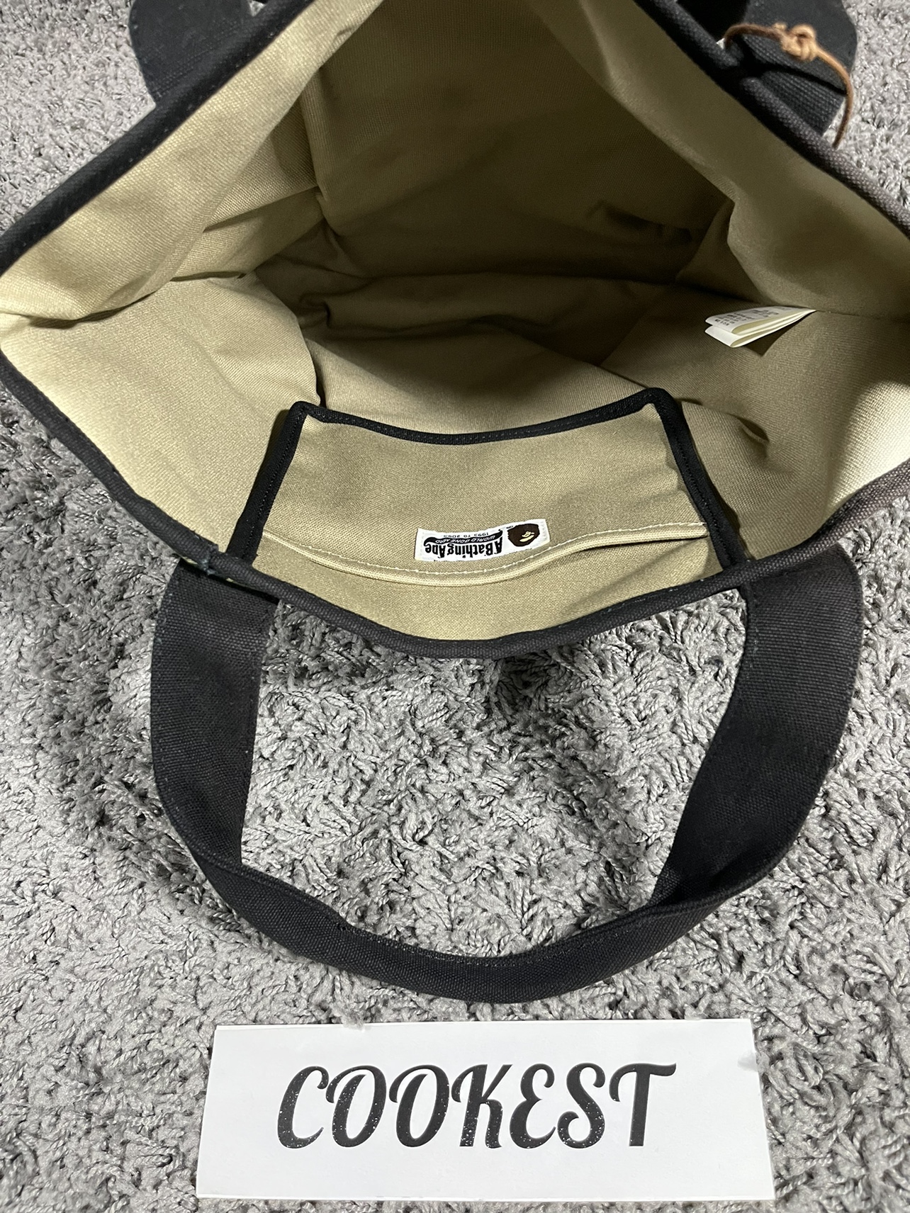 BAPE Half ABC Camo Shark Face Tote Bag Green Ivory image indicator(7)